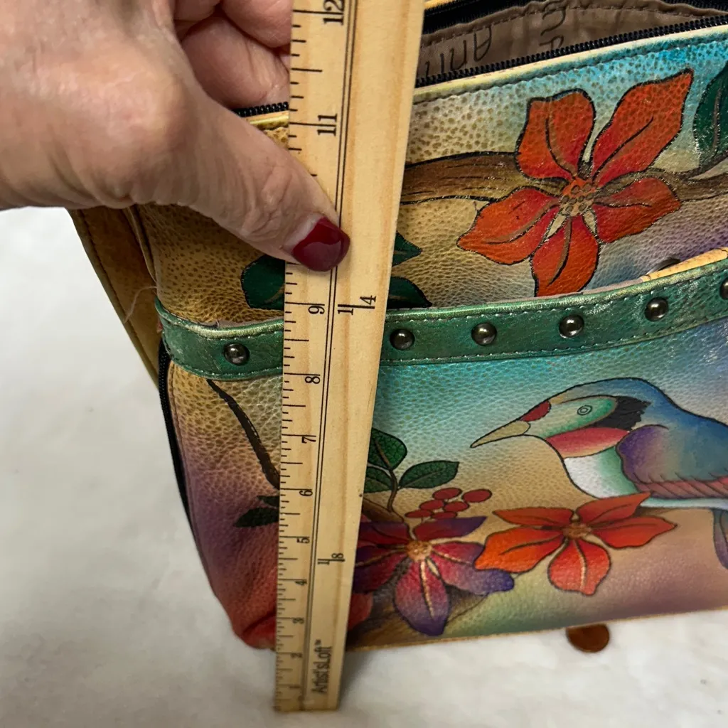 Anna Hand Painted Leather Crossbody Messenger Flap Bag with built in wallet like - Image 11