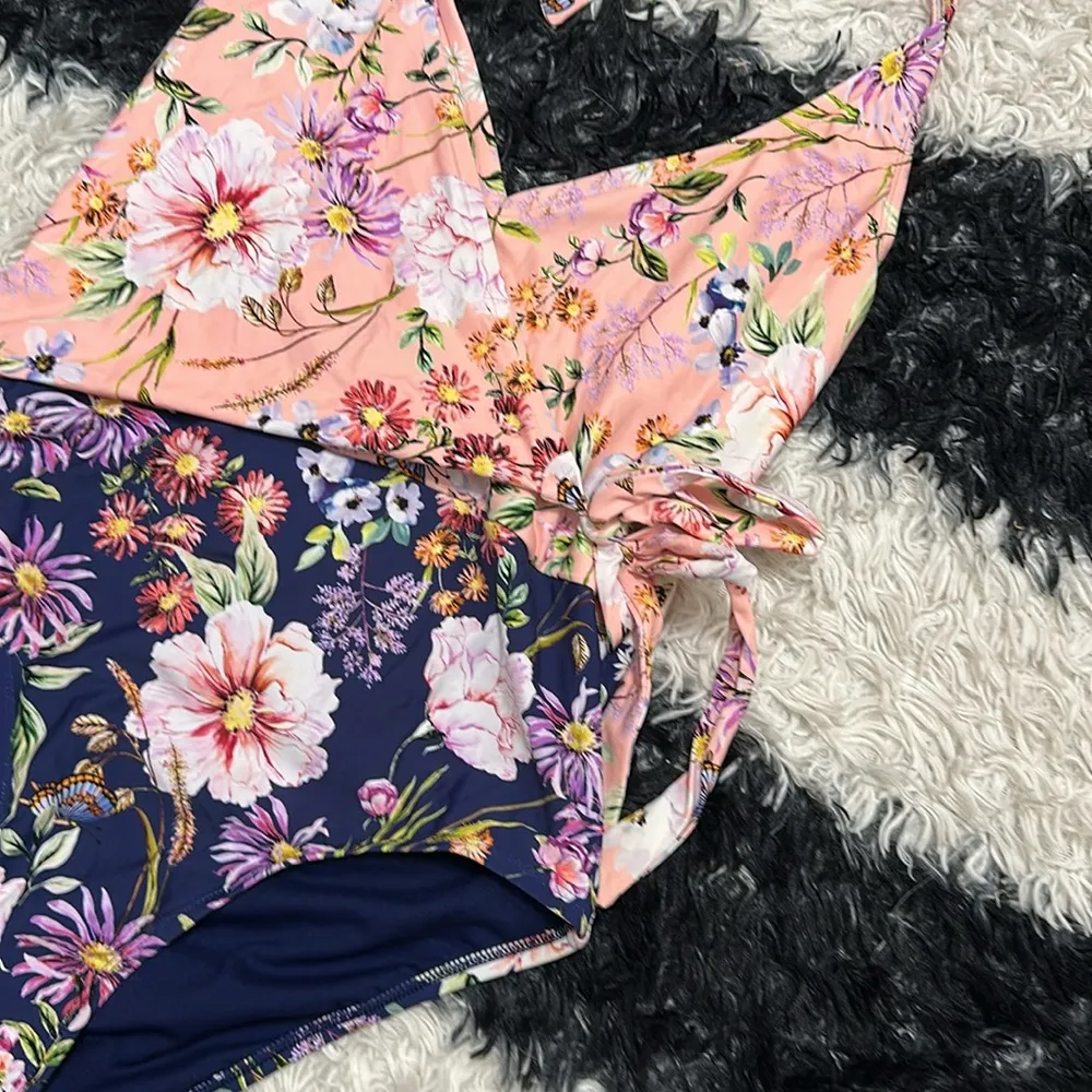 Freshwater Women’s One Piece Tie Front Swimsuit, Medium Pink - Image 2