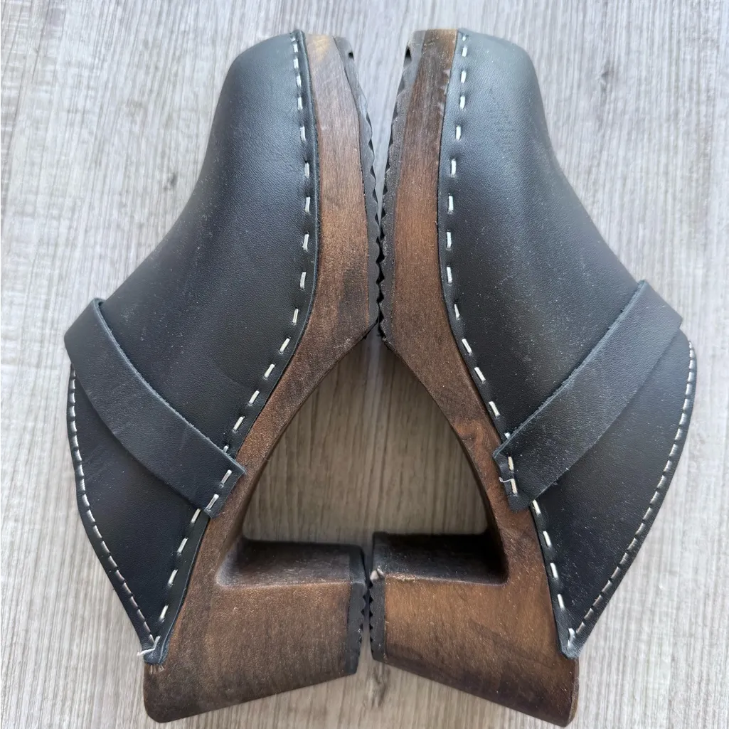 Lotta from Stockholm Black Heeled Clog Shoes Sz 37 / US 7 Wooden Heel - Image 6