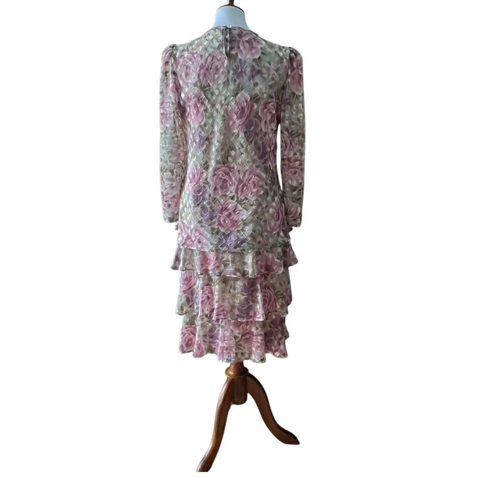 Vintage Dress Medium Set Semi Formal Large Retro Cottage Boho Sheer 80s 40s Rose Pink - Image 6