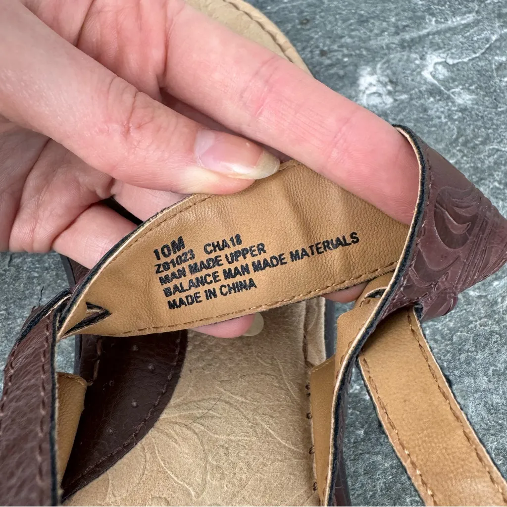 Born B.O.C Magdalena Faux Leather Embossed Floral Strappy Slingback Sandals 10 Brown - Image 7