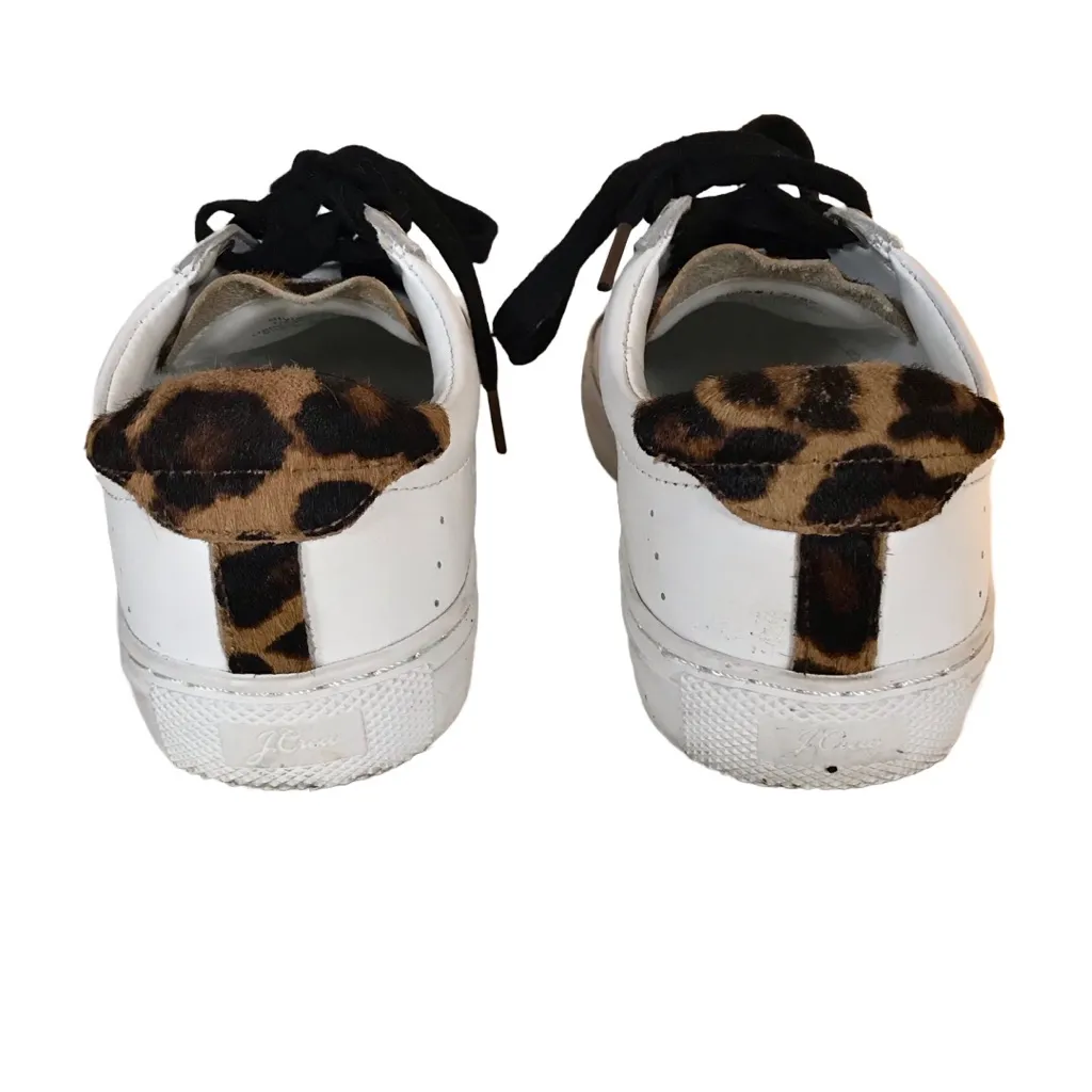 J. CREW "SATURDAY SNEAKERS" WHITE LEATHER & ANIMAL PRINT ACCENT SNEAKERS (6.5) - Image 5