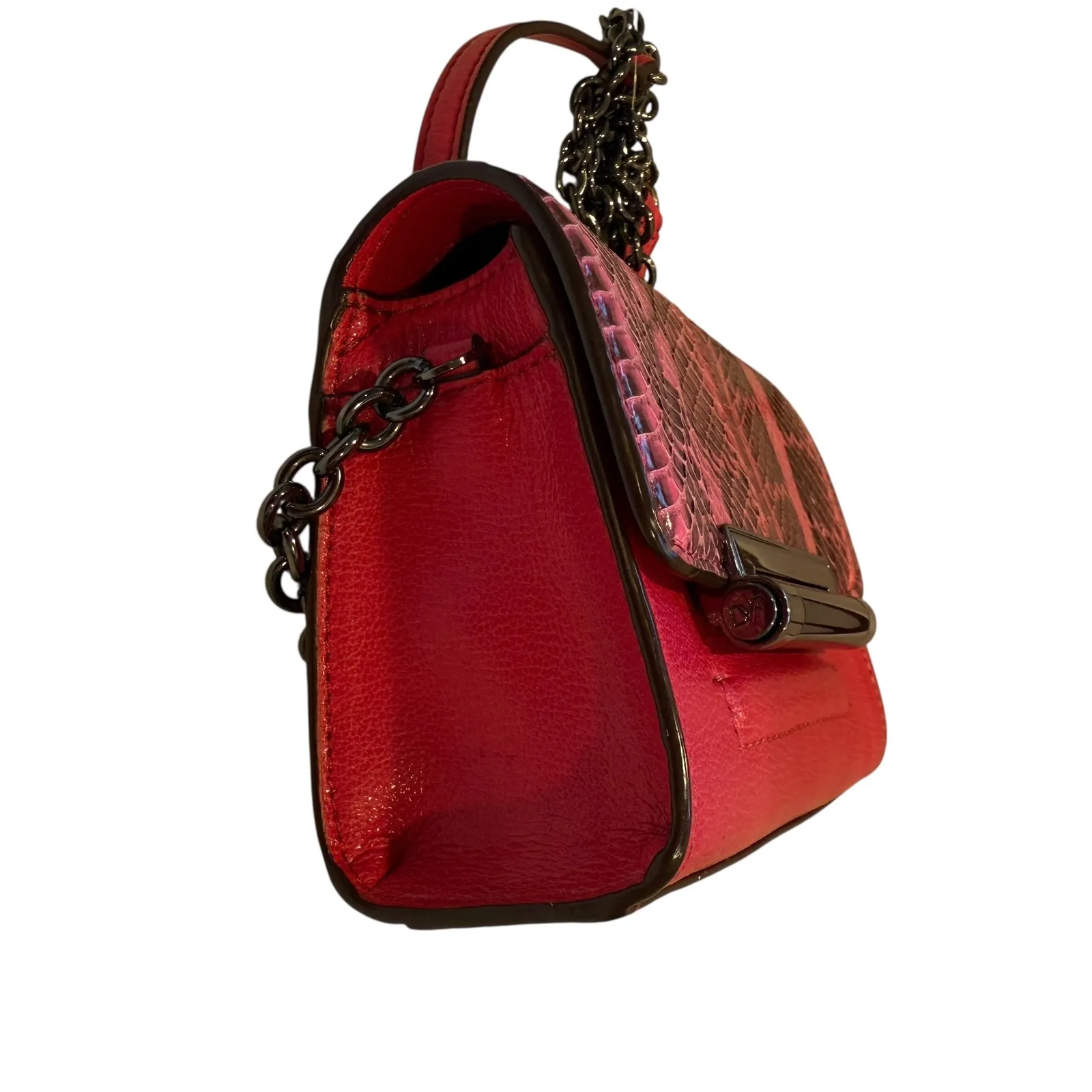 Diane Von Furstenburg Pink Snakeskin‎ Leather Mini Crossbody Bag Chain Strap - Image 5