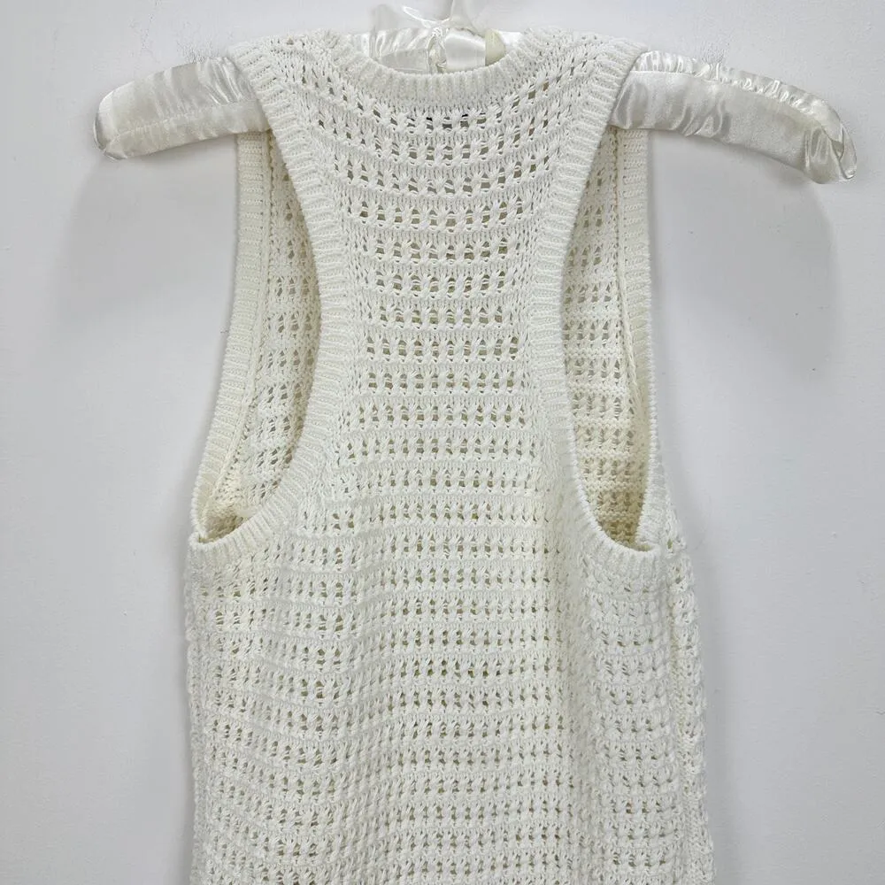Madewell Crochet Knit Crewneck Sweater Tank Cotton Vest Bright Ivory XS NWT - Image 10