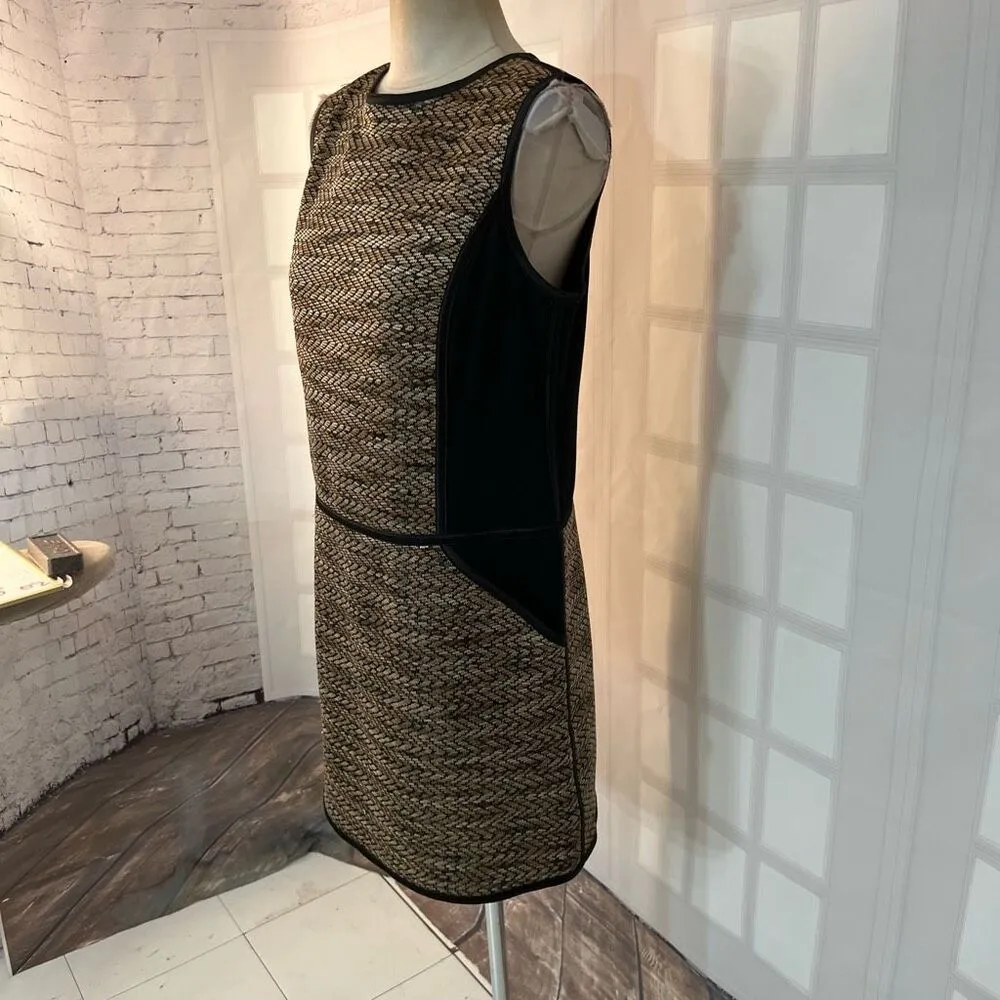 Maggy London Black Gold Tweed Detailing Sleeveless Sheath Dress Size 10 - Image 3