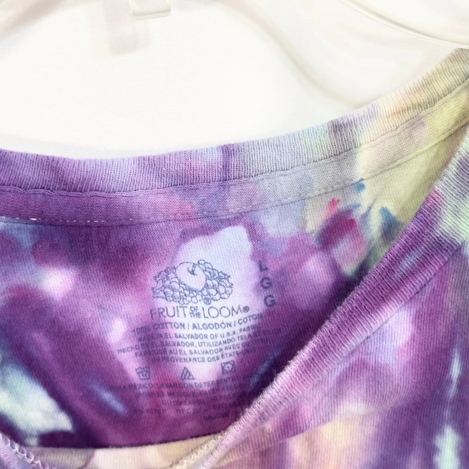 Fruit of the Loom Large Top Handmade‎ Tie Dye Shirt Colorful Purple Yellow 864 - Image 3