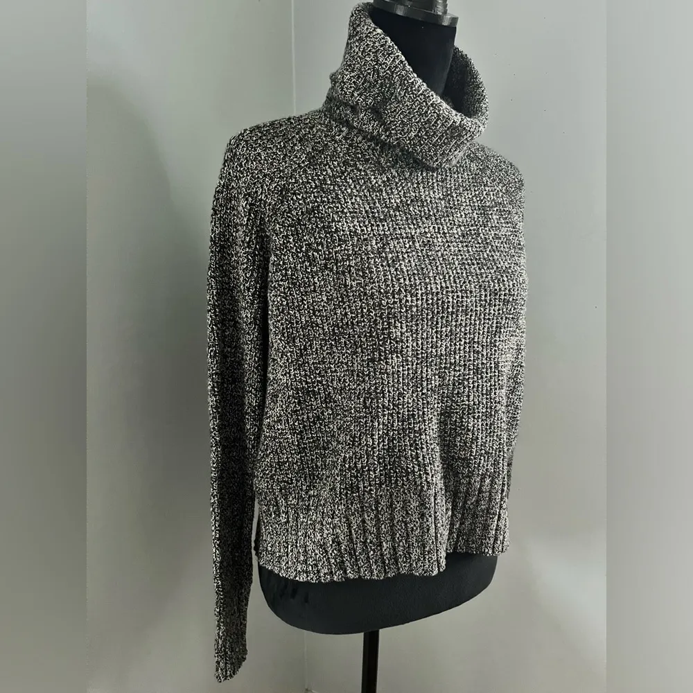 Sweater, Black Gray Marled Knit Turtleneck, Open Back, Size XS - Image 3