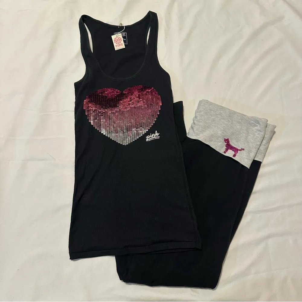 Y2K Victoria’s Secret PINK Bling Foldover Flare Leggings and Tank Top - Image 6