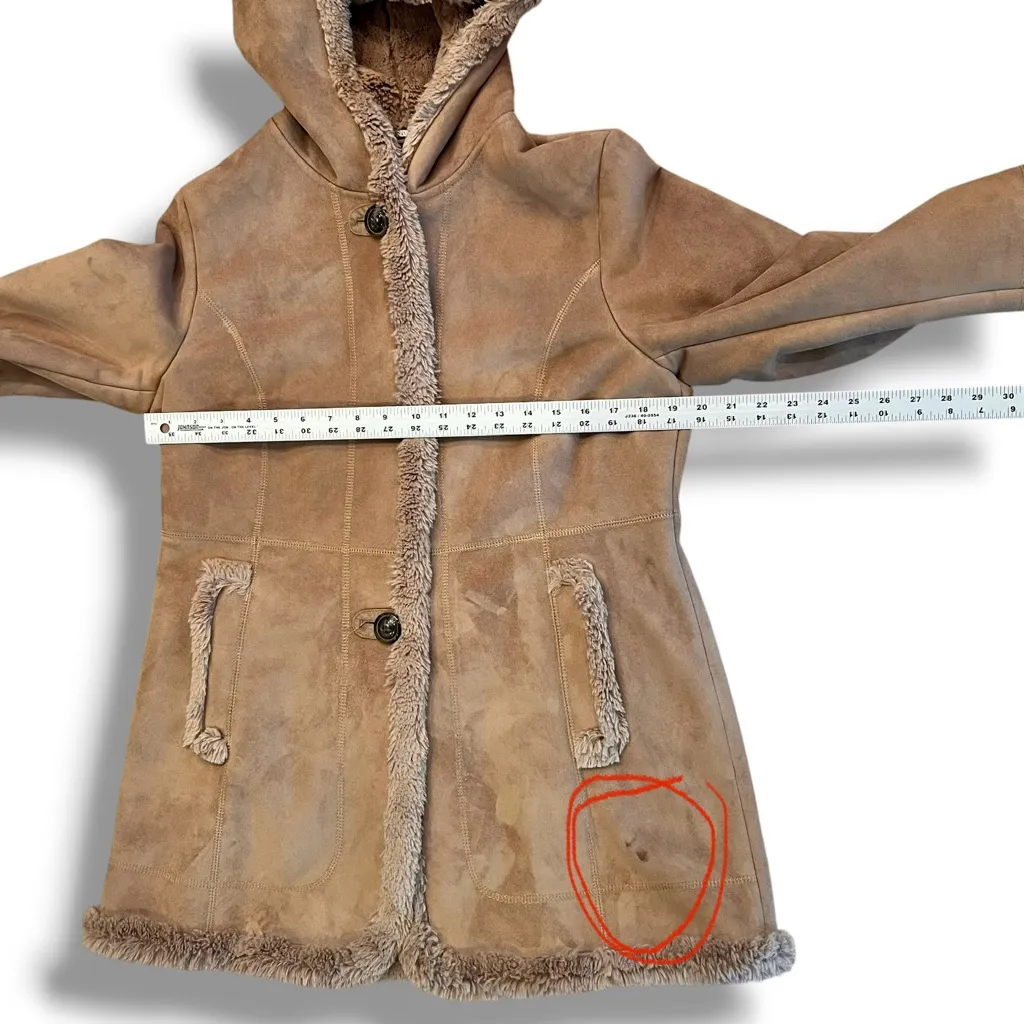 Y2K jones new york SOFT Medium camel faux suede/fur trim Penny Lane  Style coat - Image 8