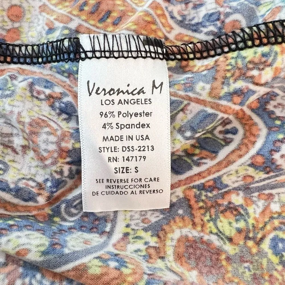 Veronica M. Lace Up Long Sleeve Multicolor Damask Print Mini Dress Size S - Image 8