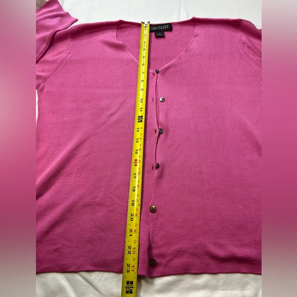 Ellen Tracy Silk Sweater Set V neck cardigan over a cropped thin Strap tank - Image 5