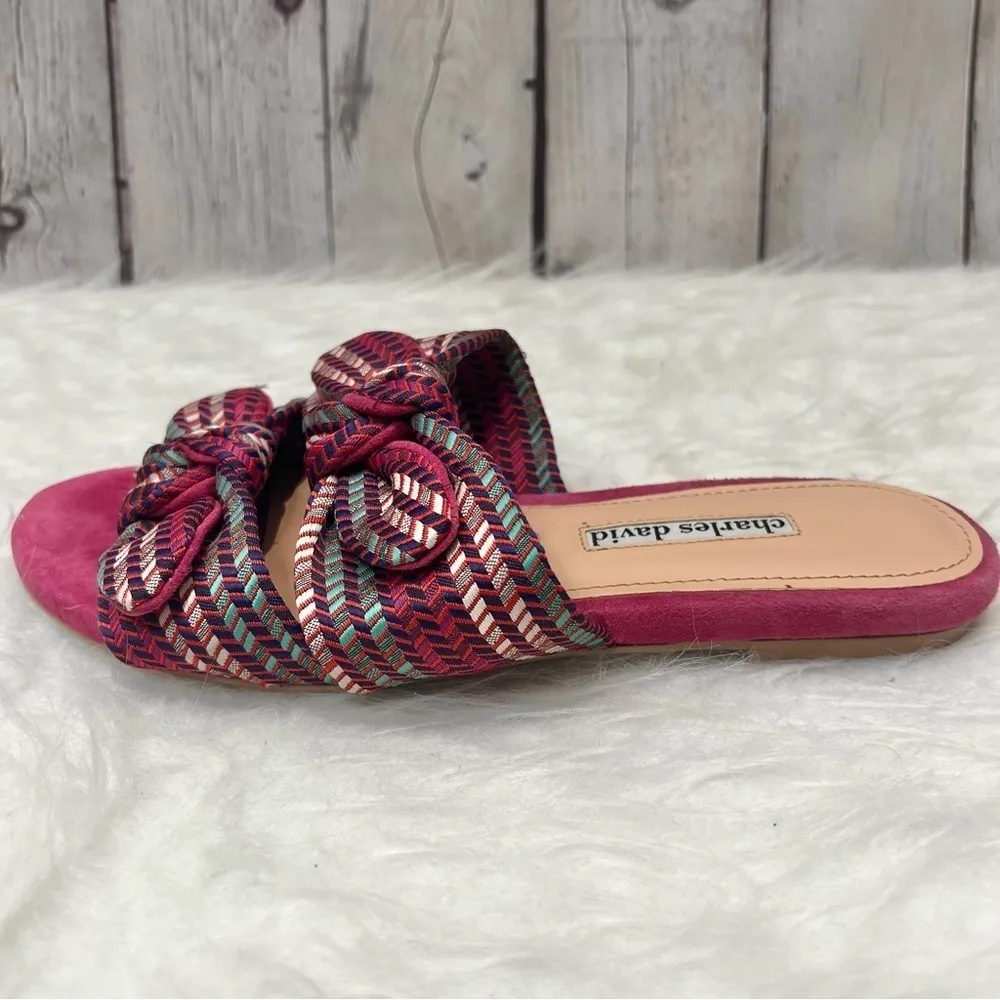 Charles David Soufflé Bow Pink Faux Suede Slide Sandal 7 Woven multicolor - Image 10