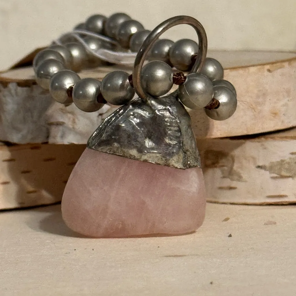 Chic Silver and Pink Rose Quartz Pendant Necklace - Image 6