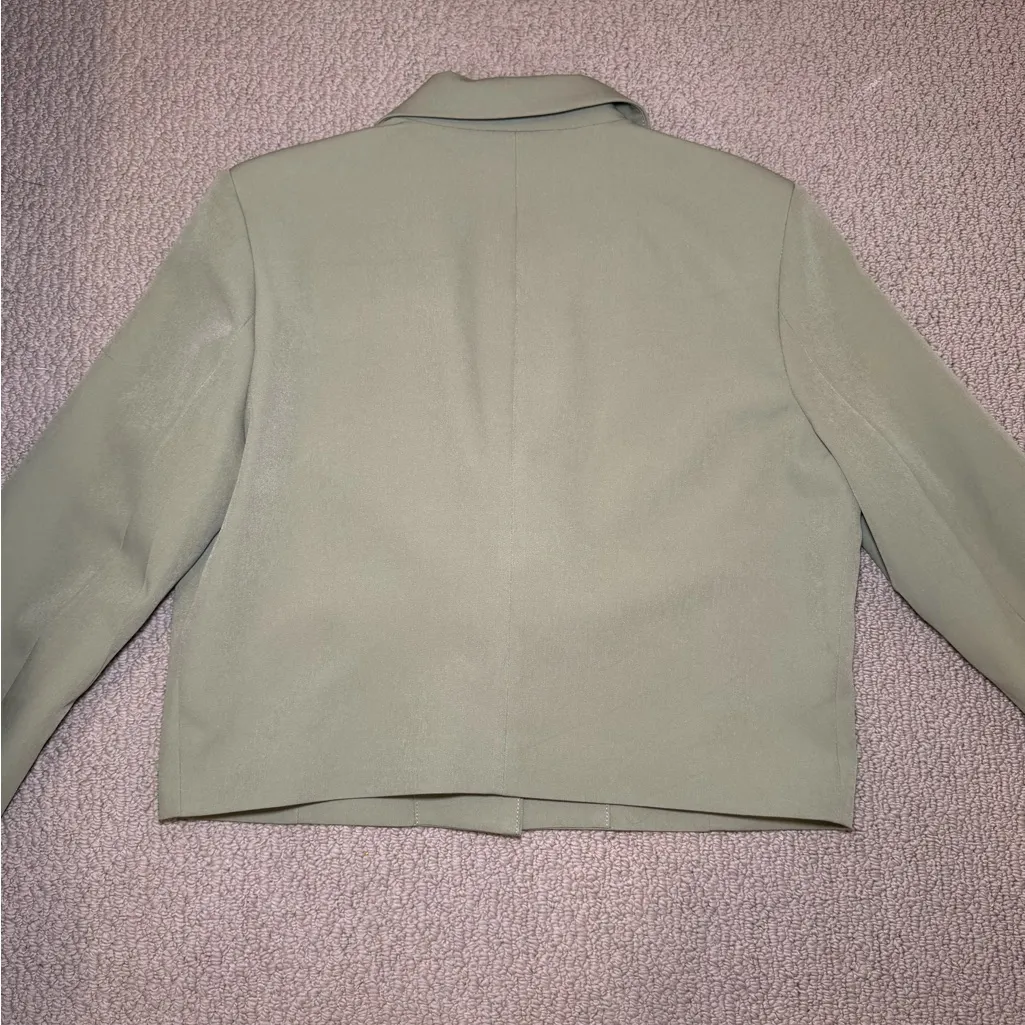 7 For All Mankind Cropped Blazer Jacket Career Casual Olive Mint Green Size M - Image 4