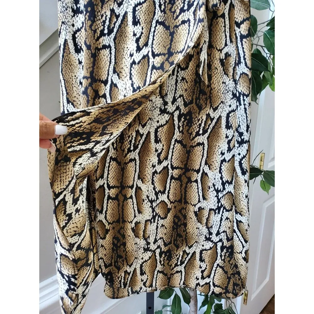 Como Vintage Brown Snakeskin Print Polyester A-Line Drawstring Long Skirt Size S - Image 5