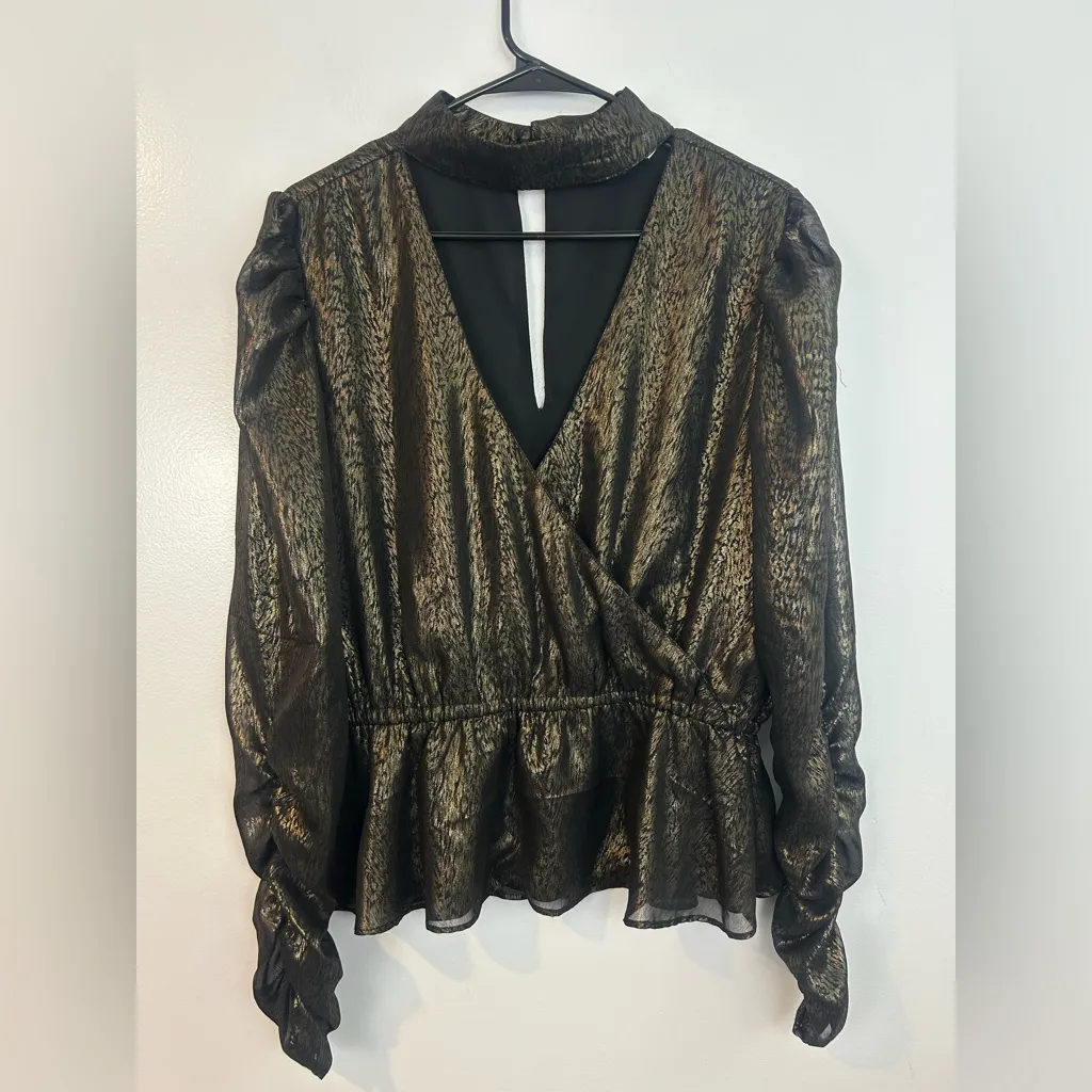 Walter Baker Faulk Puff  Bronze Metallic Ruched Peplum Top Size - Image 3