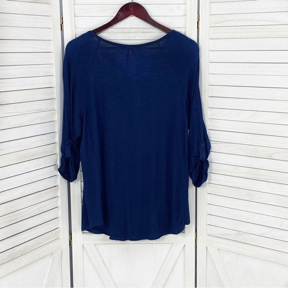 St. John’s Bay Embroidered‎ Scoop V Neck Tunic Shirt Navy Blue Large - Image 10