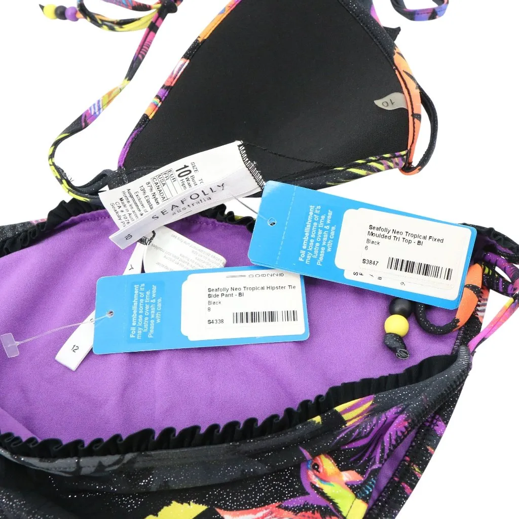 NWT Seafolly Tropical Floral Moulded Triangle Top Hipster Bottoms Bikini 10 12 - Image 3