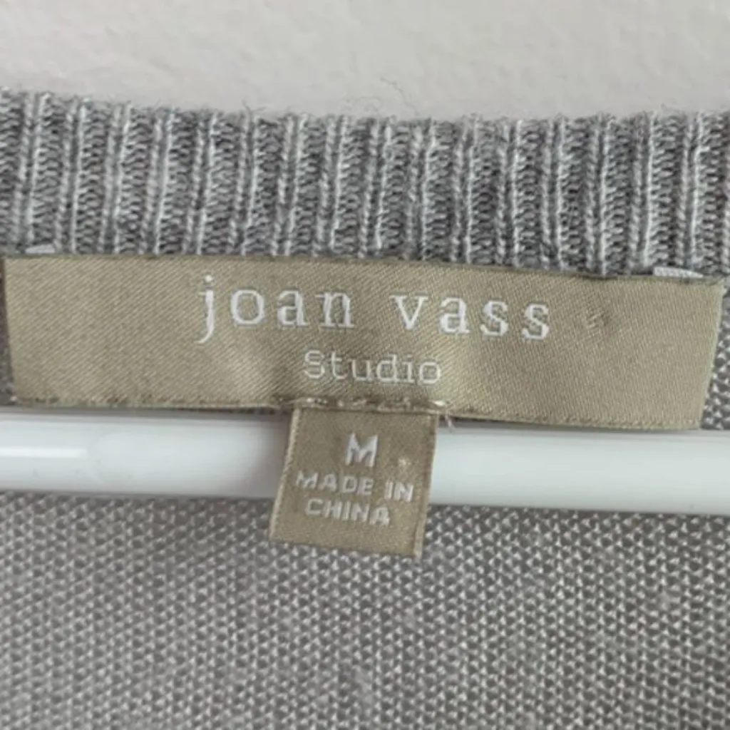 JOAN VASS Gray Sheer Panel V-Neck Long Sleeve Sweater - Image 3