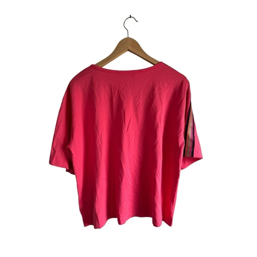 Trina Turk Isla 2 Boxy Cropped Embroidered Top‎ Watermelon Large Pink Shirt - Image 2