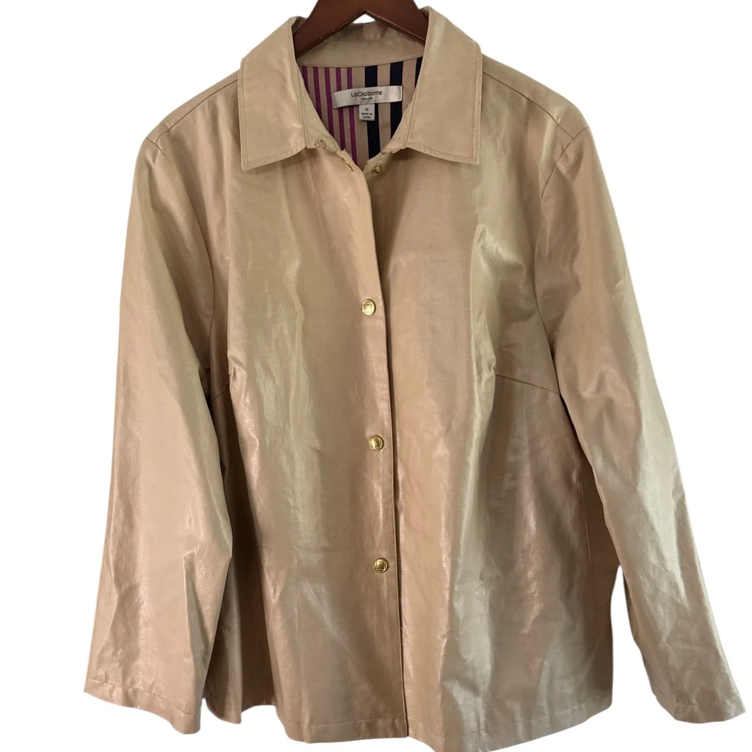 Liz Claiborne  Faux Leather Jacket Button‎ Front Collared Tan 1X - Image 6