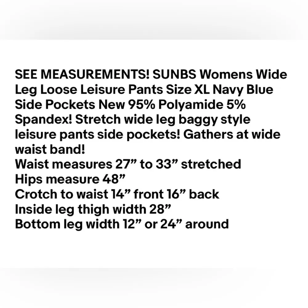 SUNBS Womens Wide Leg Loose Leisure Pants Size XL Navy Blue Side Pockets New - Image 9