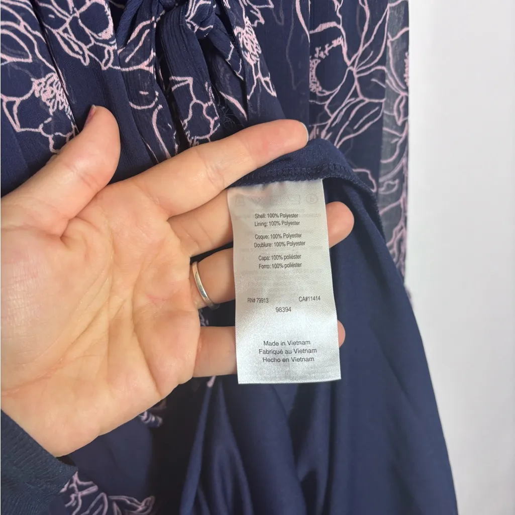 Motherhood Maternity NWT Navy Blue Pink Floral Tiered Ruffled Midi Dress - Image 5