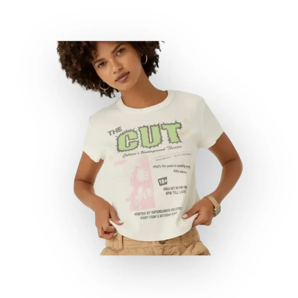 new Daydreamer x Free People 𖦹 The Cut Shrunken Baby Tee 𖦹 Vintage White 𖦹 M - Image 2