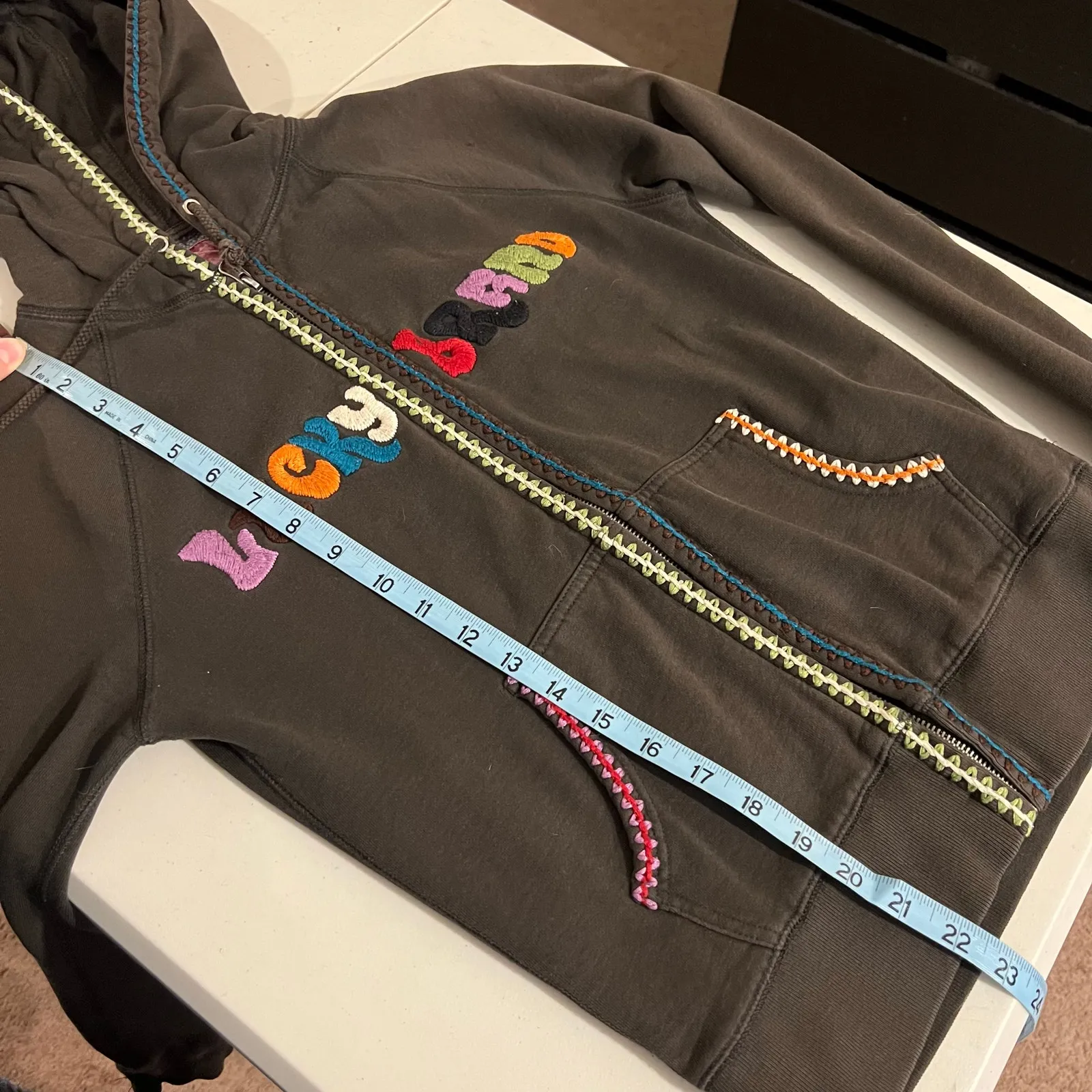 Lucky Brand Y2K Cotton Multi Colored Embroidered Zip Up Hoodie Size XS - Image 11