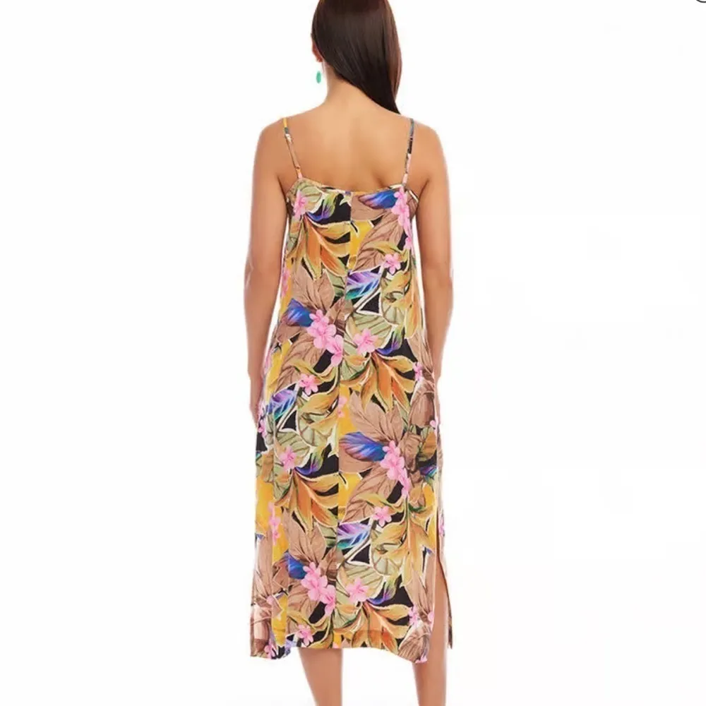 Karen Kane silky island print V neck midi dress. Side slit. Size Medium.NWT - Image 3
