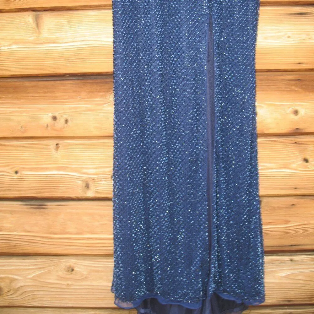 Mac Duggal 5056 Womens Blue BEADED HIGH NECK LONG SLEEVE GOWN WITH DETAILED BELT - Image 10