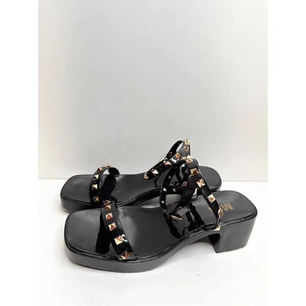 MIA Sandals Womens Size 7 Black Studded Chunky Heel Y2K - Image 2