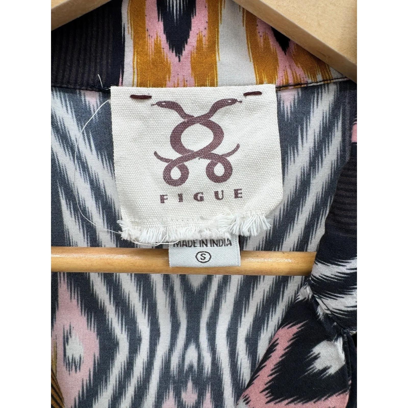 Figue Nova Blouse Small Abstract Ikat Print Boho Luxe Top 3/4‎ Sleeve - Image 5