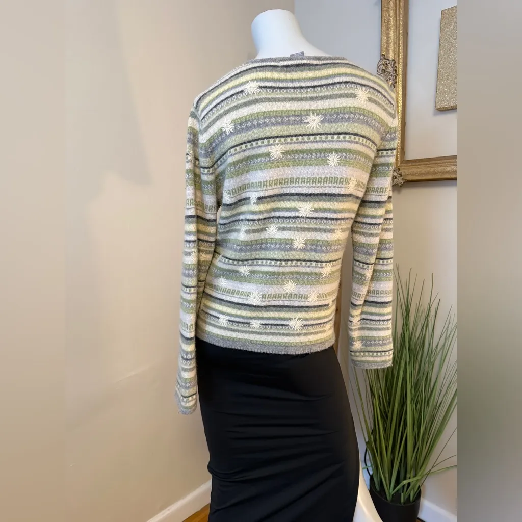 Carroll Reed Wool Blend Button Down Cardigan Long Sleeve Sweater Large Green - Image 3