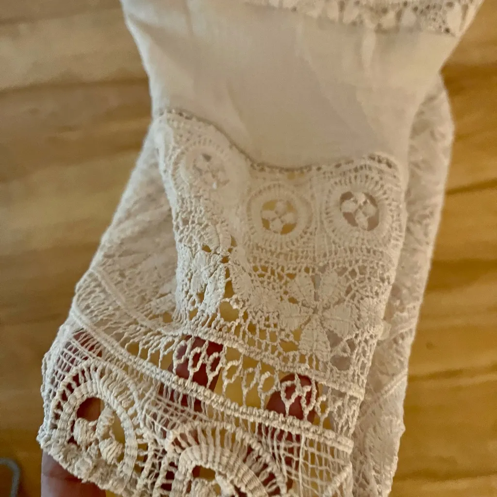 Beige Lace Trim Maxi Dress Resortwear Sleeveless Women's S Boho Beach Cruise - Image 4