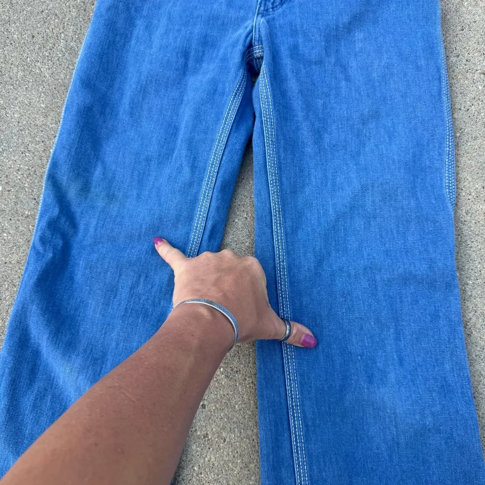 VTG 80s Wrangler Wrapid Transit Blue Jeans Sunset Southwestern Embroidery Pocket - Image 6