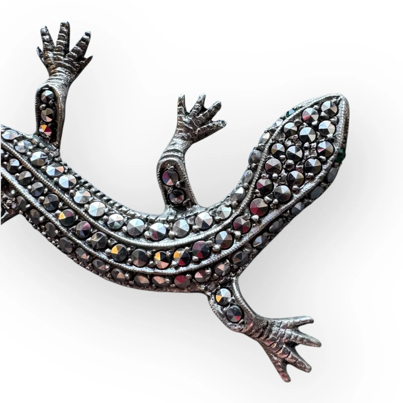 Vintage German 935 Sterling Silver Marcasite Lizard Brooch - Image 2