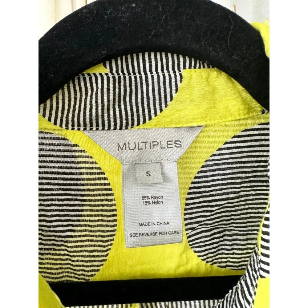 Multiples In The Round Geometric Front Gather Bell Sleeve Button Down Shirt S - Image 6