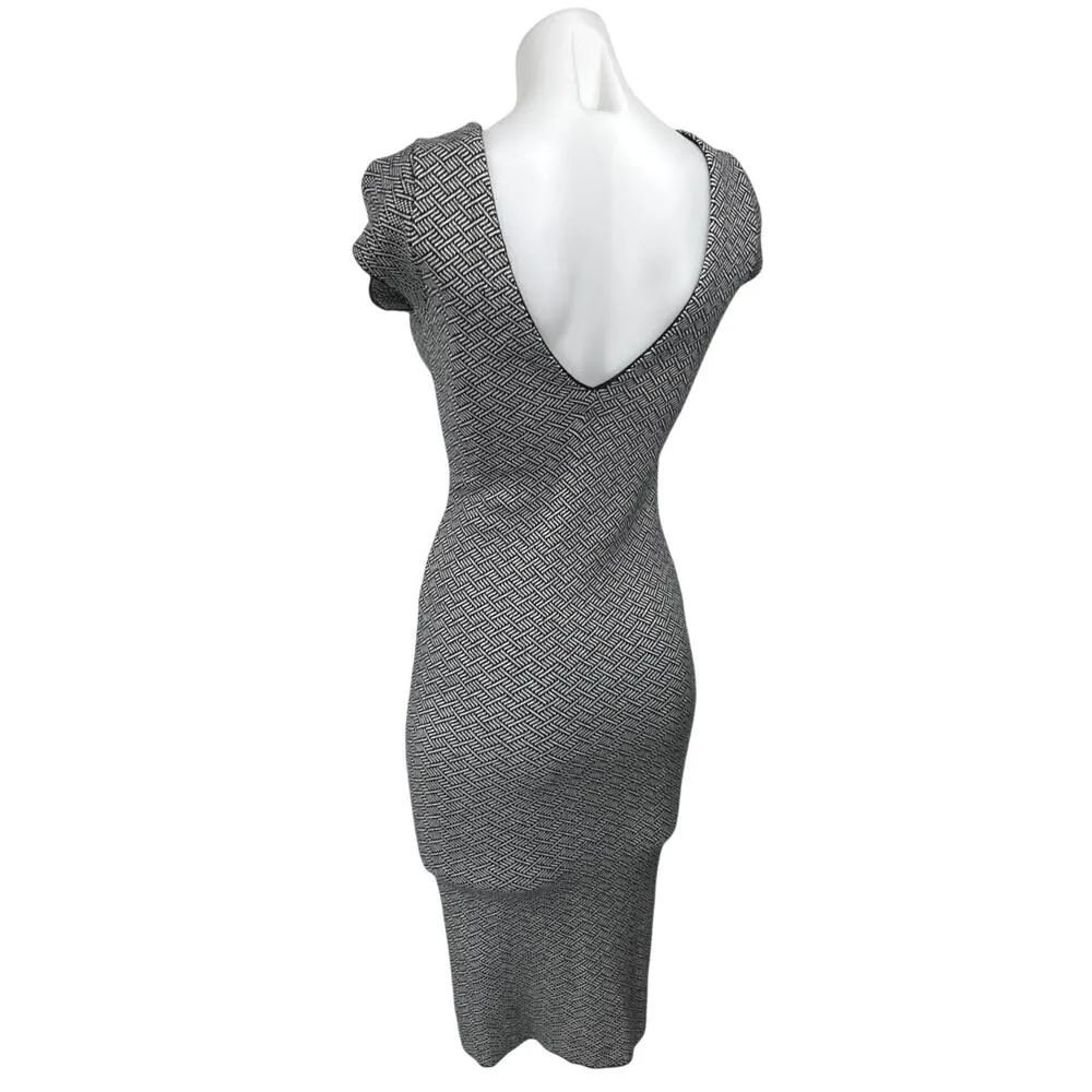 Zara Black White Short Sleeve Geometric Open Back Midi Bodycon Dress Size S - Image 2
