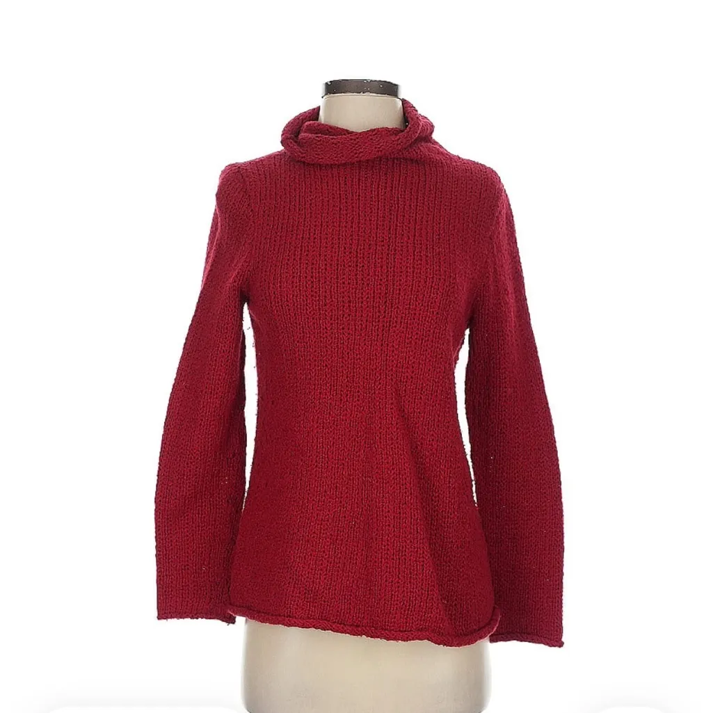 Vintage Eileen Fisher Turtleneck Sweater Red‎ Organic Cotton Women’s Size XS - Image 3