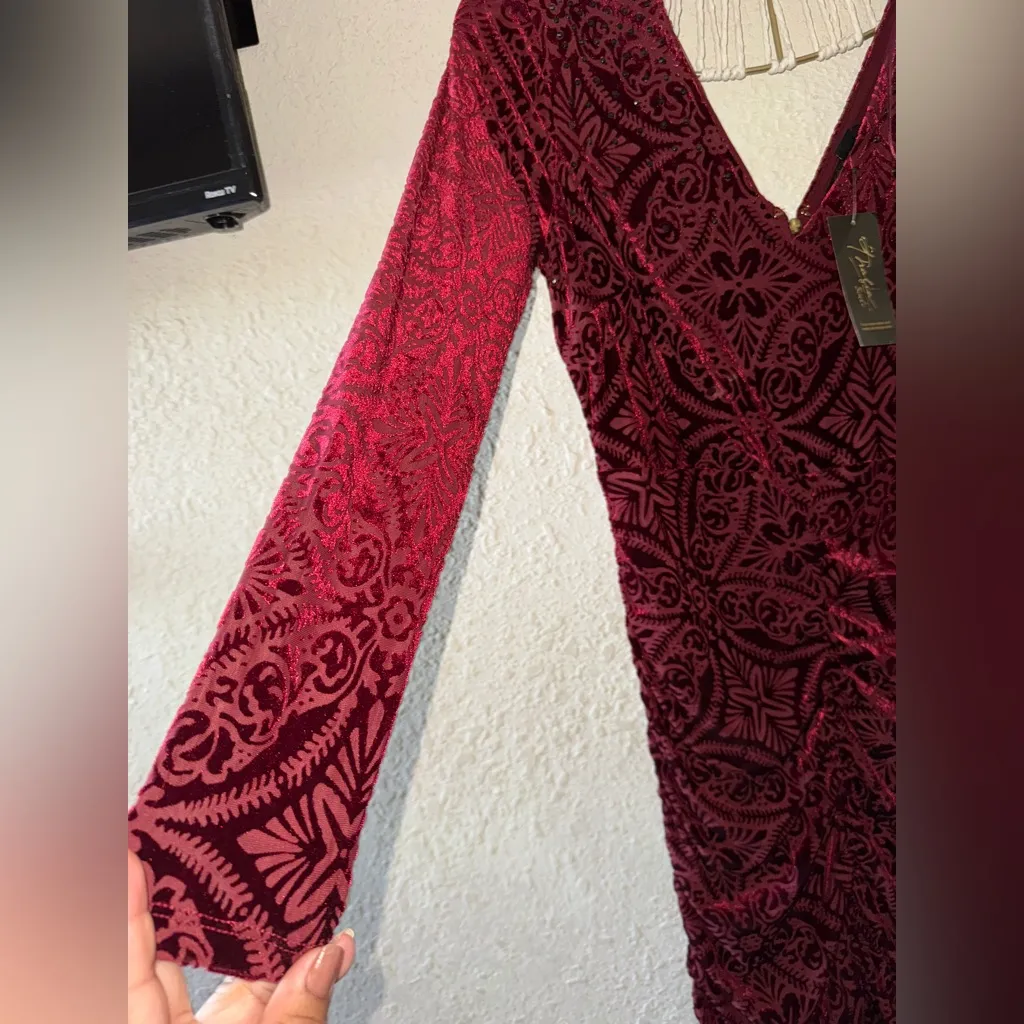 Thalia Sodi Deep Red Textured Long Sleeve Dress - Image 3