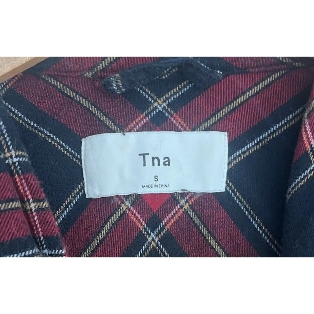 TNA Grunge Gothic Punk Red Black Plaid Button Up Hooded Flannel Shirt Small - Image 5