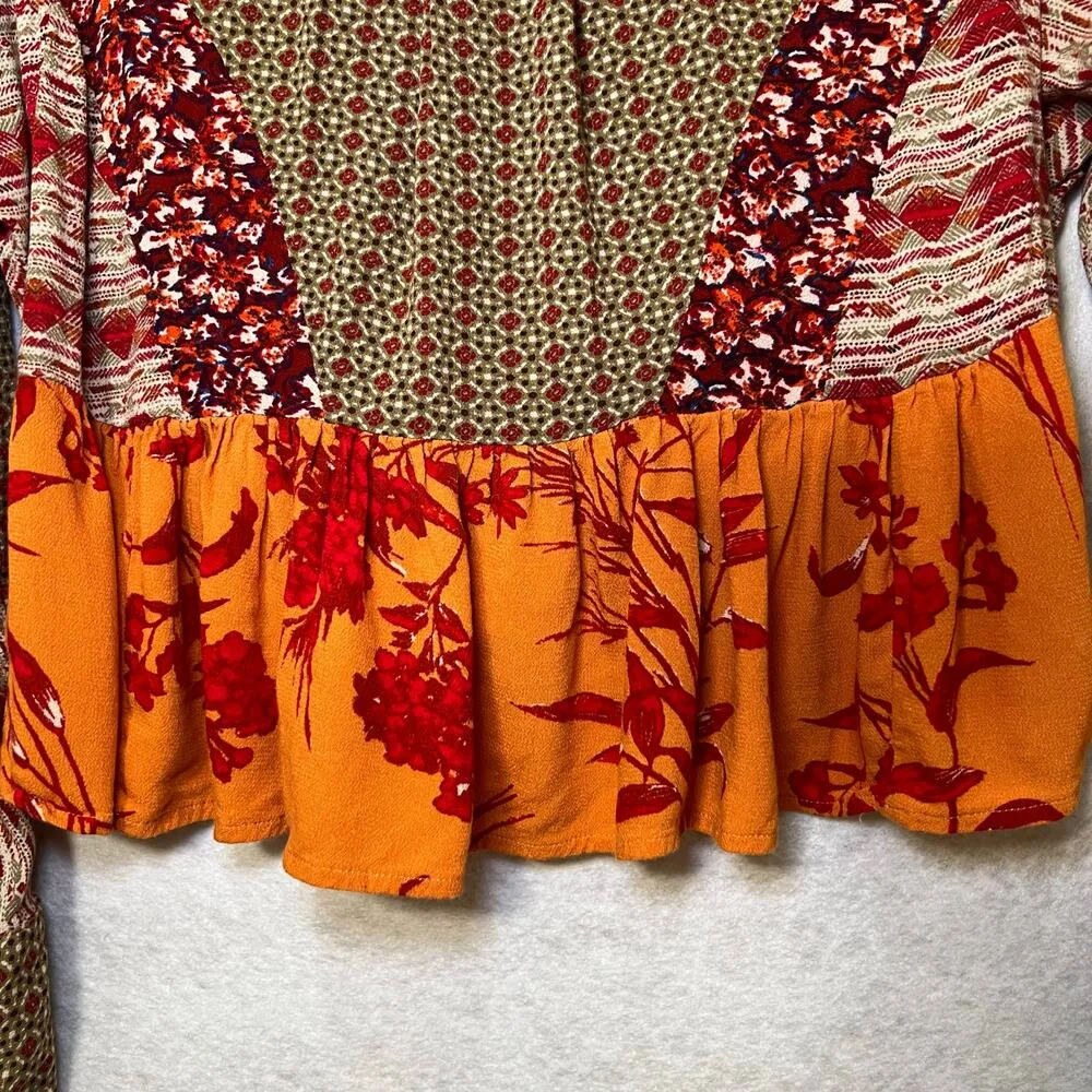 Free People Aloha State Of Mind Patchwork Print Long Sleeve Flowy Top Size XS - Image 7