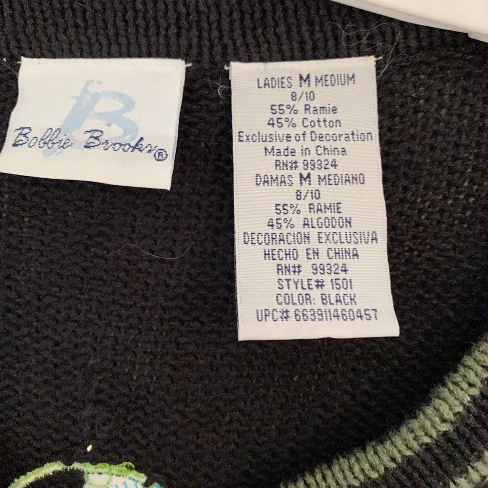 Vintage Bobbie Brooks‎ Christmas Ornament Cardigan Sweater Black Size M - Image 2