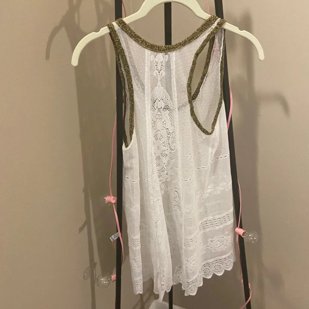 FP Vintage White Lace Pool Dress with Green Stitch - Image 3