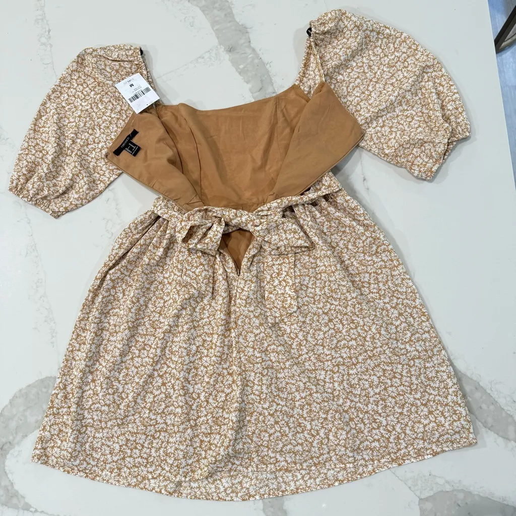 Forever 21 NWT Floral SquareNeck PuffSleeve Cottage TieBack Dress Womens Medium - Image 10