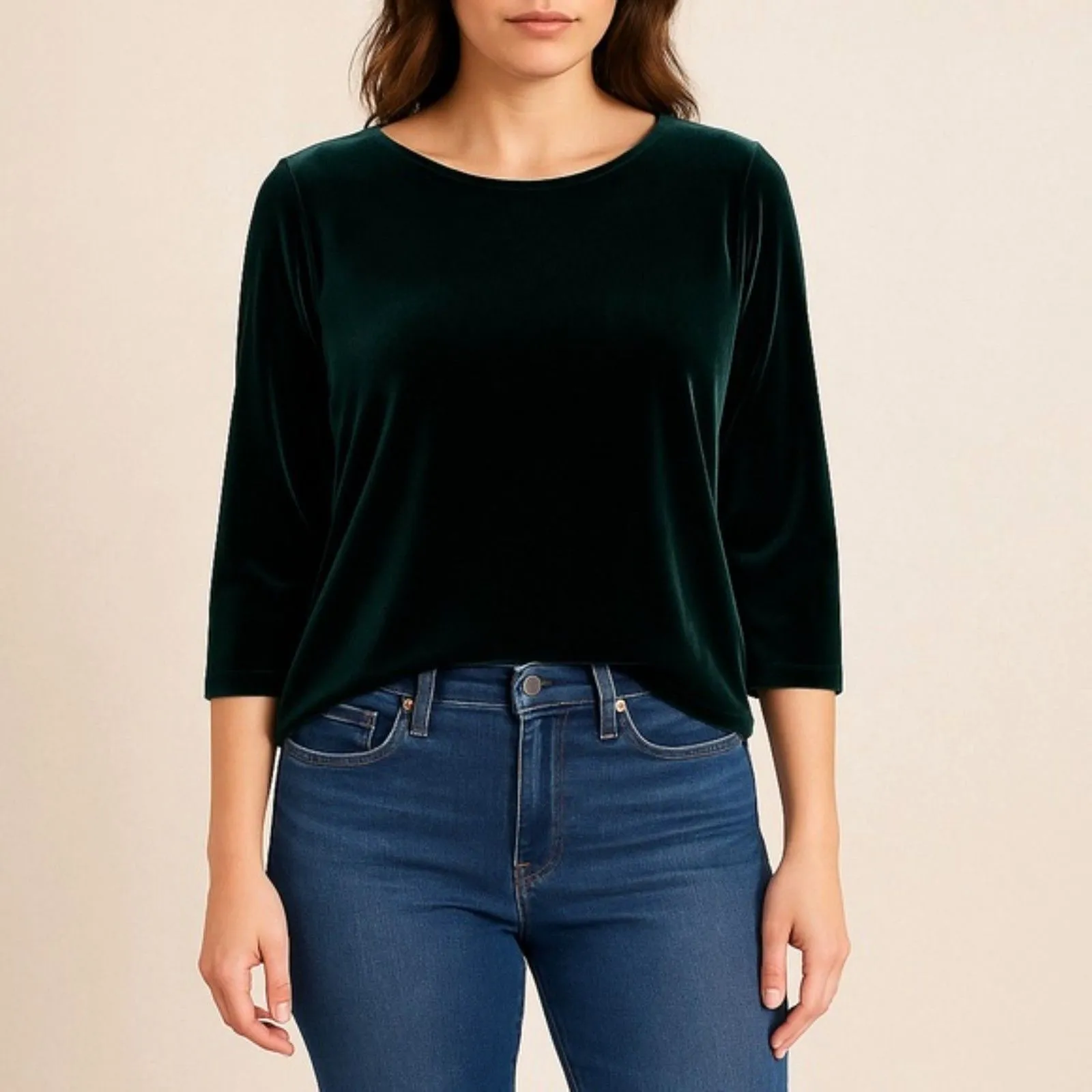 R&M Richards Women's Size 12 Vintage Pine Green Velour Tunic 90s Festive Holiday - Image 3