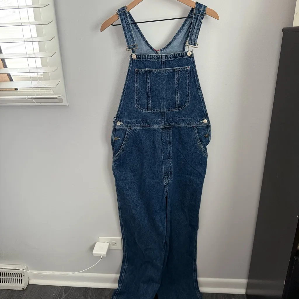 Reformation 10 Milo Utility Overalls Rockport Dark Wash Relaxed Country Western - Image 2