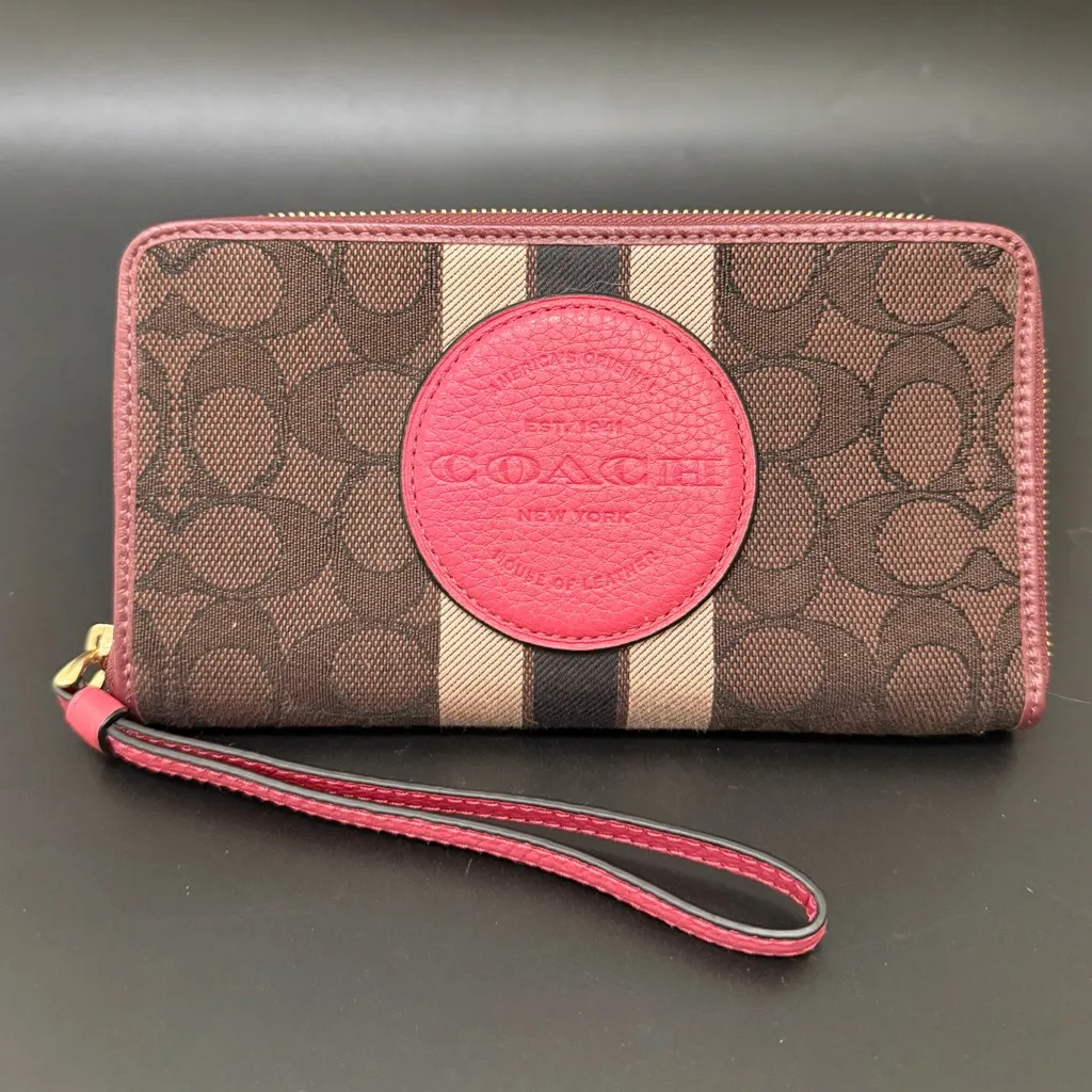 COACH Dempsey Chestnut/Strawberry Haze Signature Jacquard Phone Wallet - Image 4
