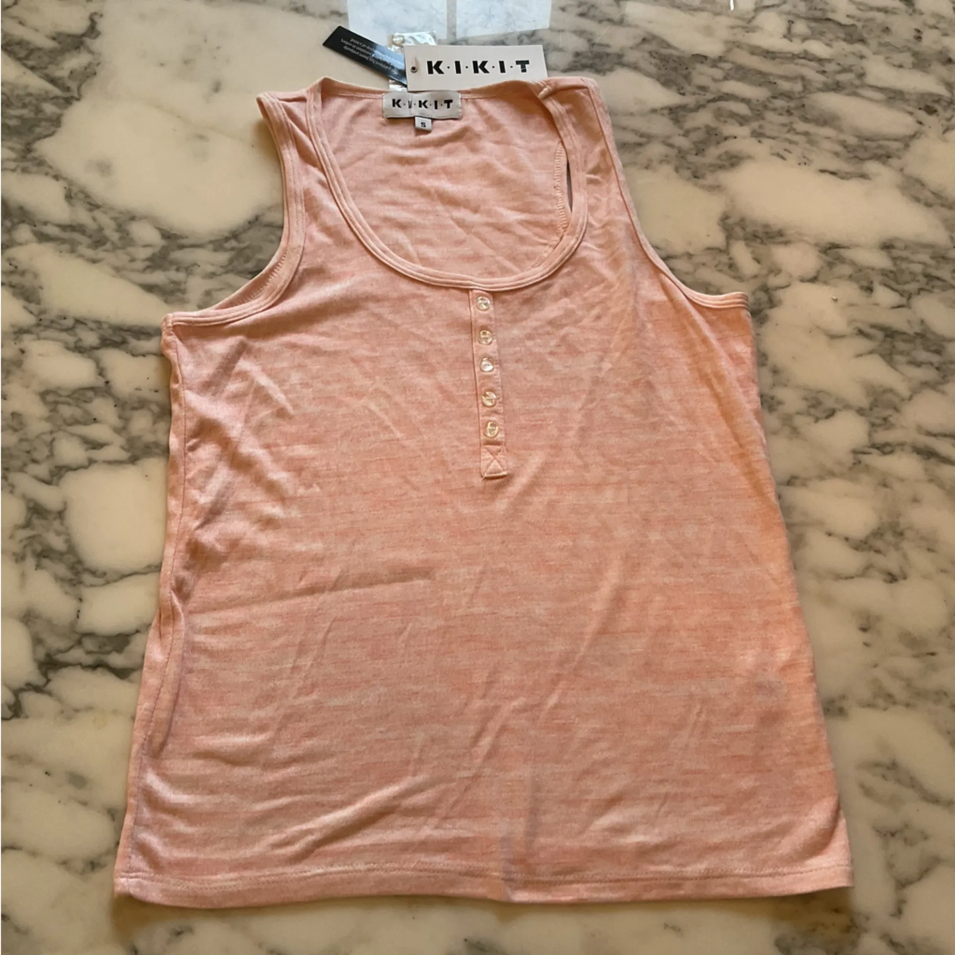 NWT Kikit Women's Coral Pink Henley Tank Top Sz S - Image 2